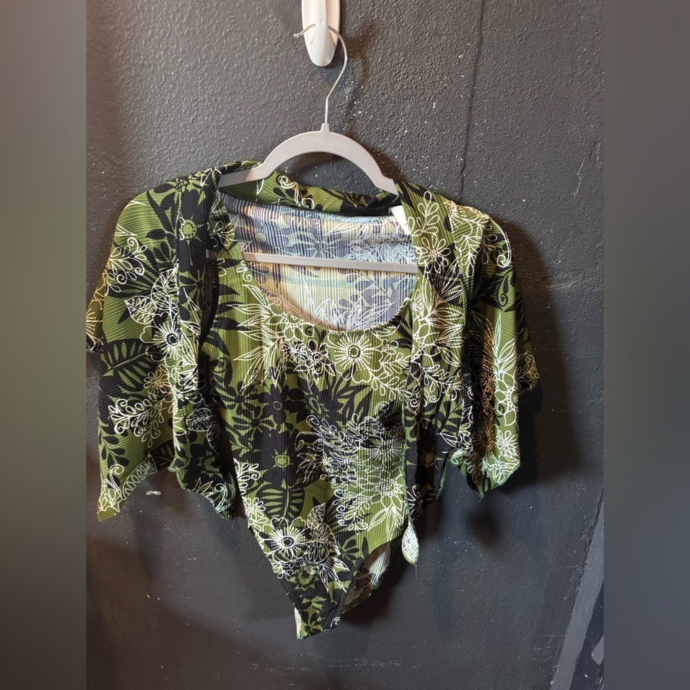 Catalina Green and Black Floral Swimsuit With Swim Skirt